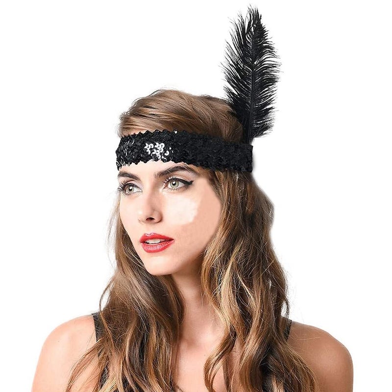 BLUE GARLIC 10pcs 1920s Feather Headbands Bulk for Women with Vintage Sequins Rhinestones 20s Gatsby Costume Headbands Flapper Headpieces - Image 2